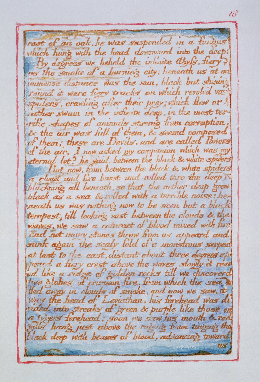Kořen dubu, byl zavěšen v houbě..., text ze Sňatku nebe a pekla, kolem 1790-3 (reliéfní lept dokončen v peru a wc) od William Blake