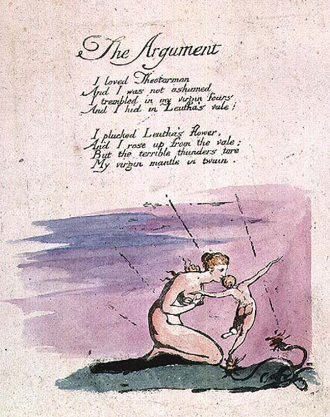 Argument z knihy Vize dcer Albionu, 1793 (kolorovaný lept) od William Blake
