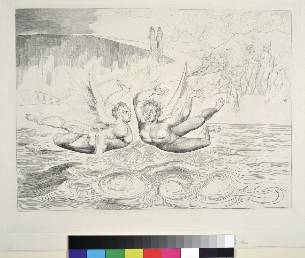 Kruh zkorumpovaných úředníků: Ďáblové se navzájem drásají, Inferno, Canto XXII, ilustrace k „Božské komedii“ od Dante Alighieriho, 1827 od William Blake