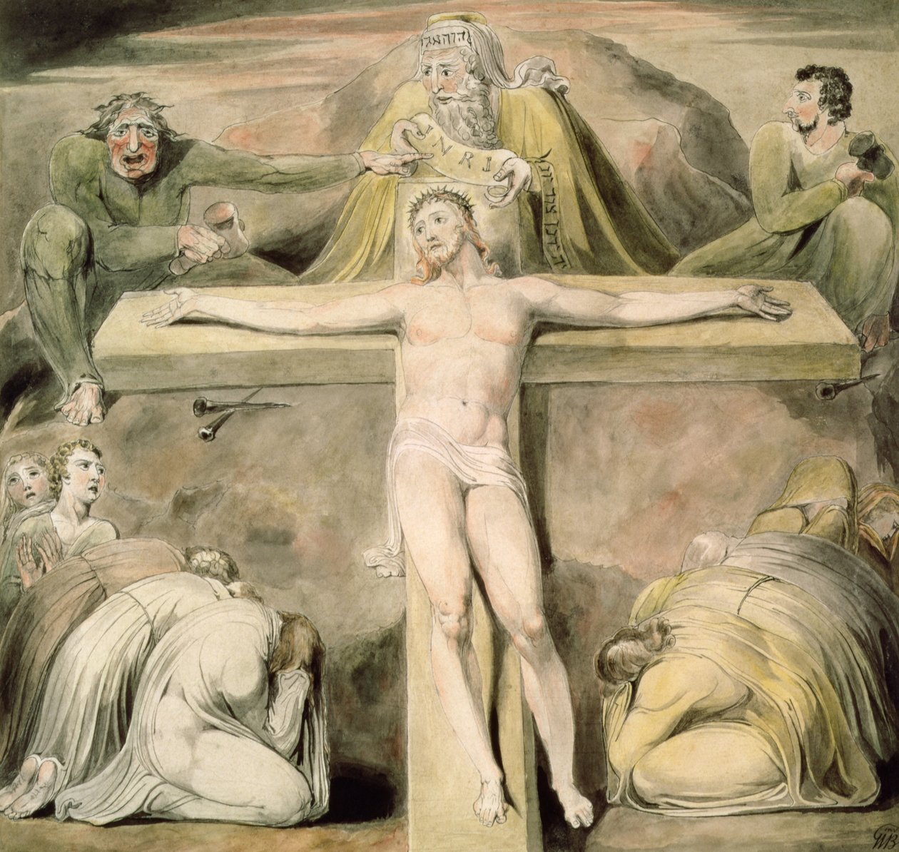 Ukřižování (pero a mytí) od William Blake