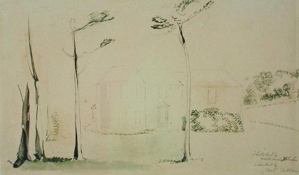 Vstupní fronta Hayleys House v Eartham, 1801 (pero, inkoust a wc přes grafit na papíře) od William Blake
