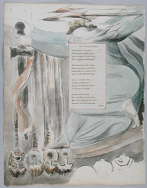The Fatal Sisters, design 72 z The Poems of Thomas Gray, 1797-98 (wc s perem a inkoustem na papíře) od William Blake