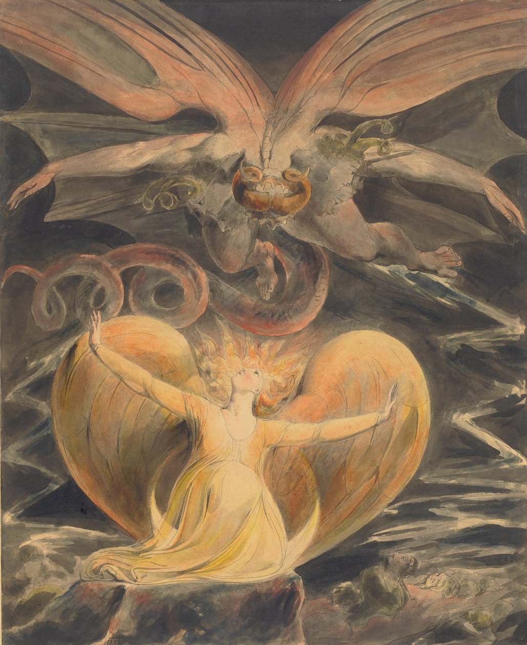 Velký červený drak a žena oděná sluncem od William Blake