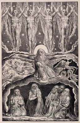 Pán odpovídá Jobovi z vichru, deska 14 z Ilustrace Knihy Job, 1825 od William Blake