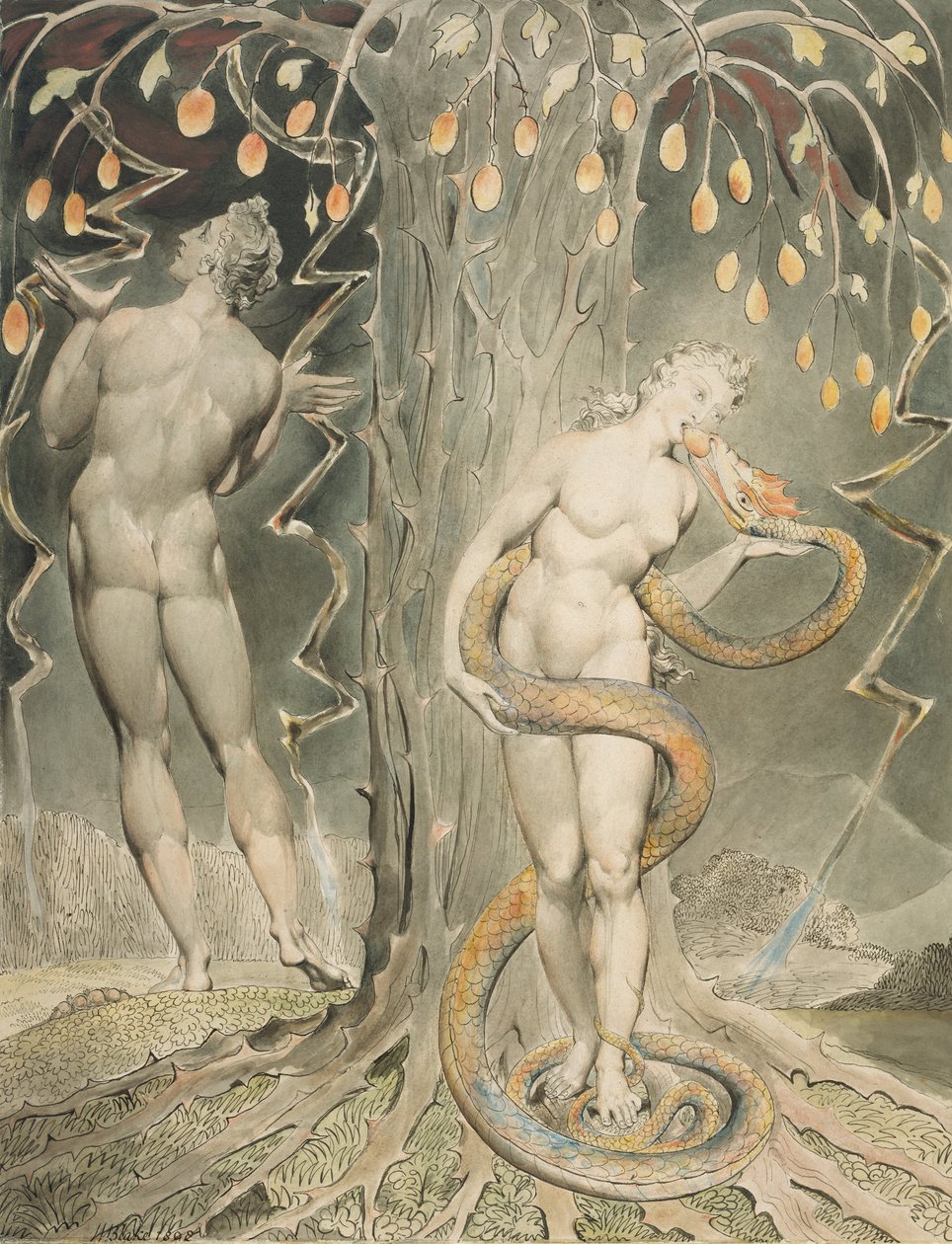 Pokušení a pád Evy od William Blake