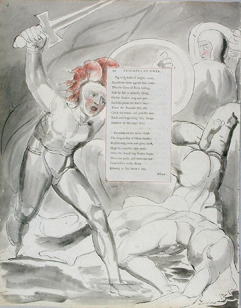 The Triumphs of Owen, design 90 z The Poems of Thomas Gray, 1797-98 (wc s perem a inkoustem na papíře) od William Blake