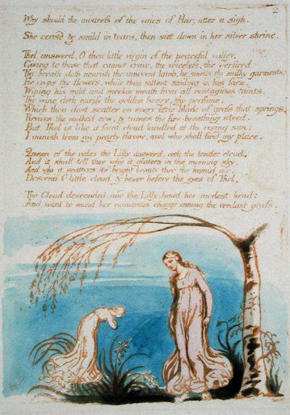 Why Should the Mistress..., deska 4 z The Book of Thel, 1789 (reliéfní lept tištěný hnědě s wc na papíře) od William Blake