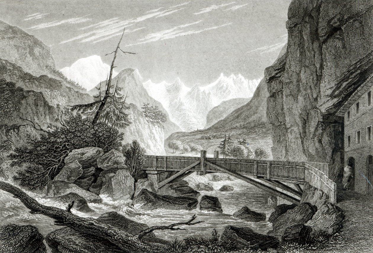 Mont Blanc z Baths of St. Didier, vyryl C.Westwood od William Brockedon