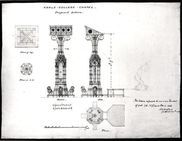 Design for a Lectern, Keble College Chapel, Oxford, 1875-76 (černý inkoust, tužka a akvarel) od William Butterfield