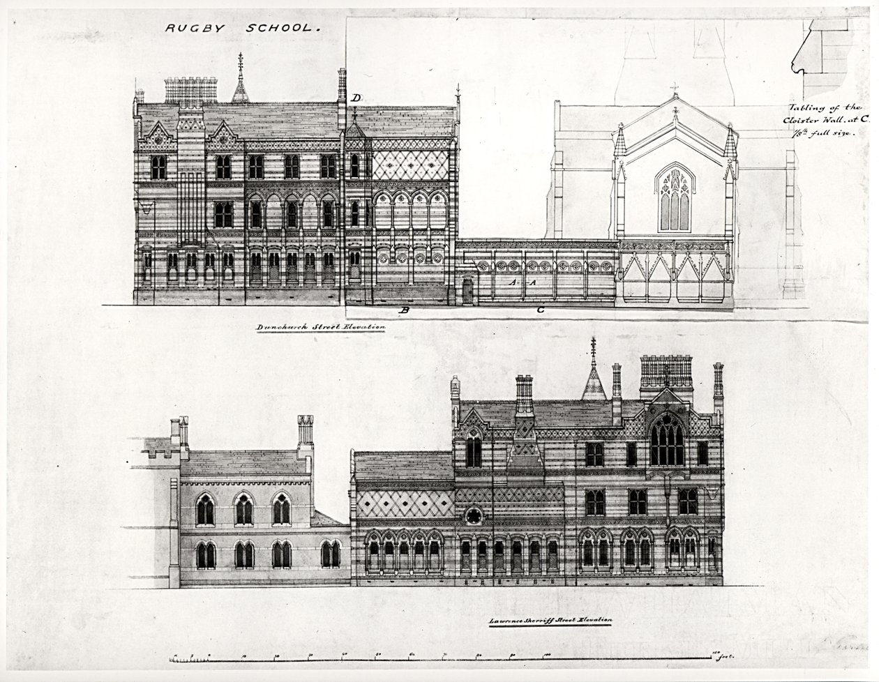 West and North Elevations, New School, Rugby School, 1867 (černý inkoust, tužka a wc) od William Butterfield