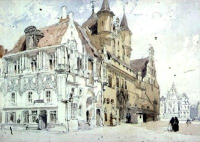 Radnice, Malines (wc na papíře) od William Callow