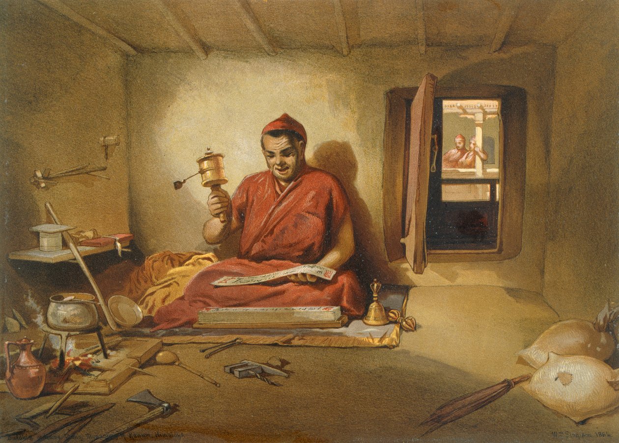 Buddhistický mnich, z knihy "Indie starověká a moderní", 1867 od William Crimea Simpson