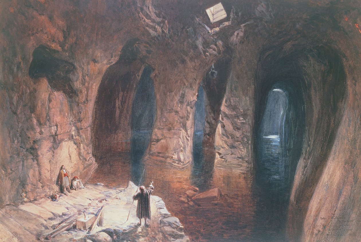 Bahr El Khabeer na Velkém moři: cisterny vytesané do skály pod místem Šalamounova chrámu, 1870 (wc) od William Crimea Simpson
