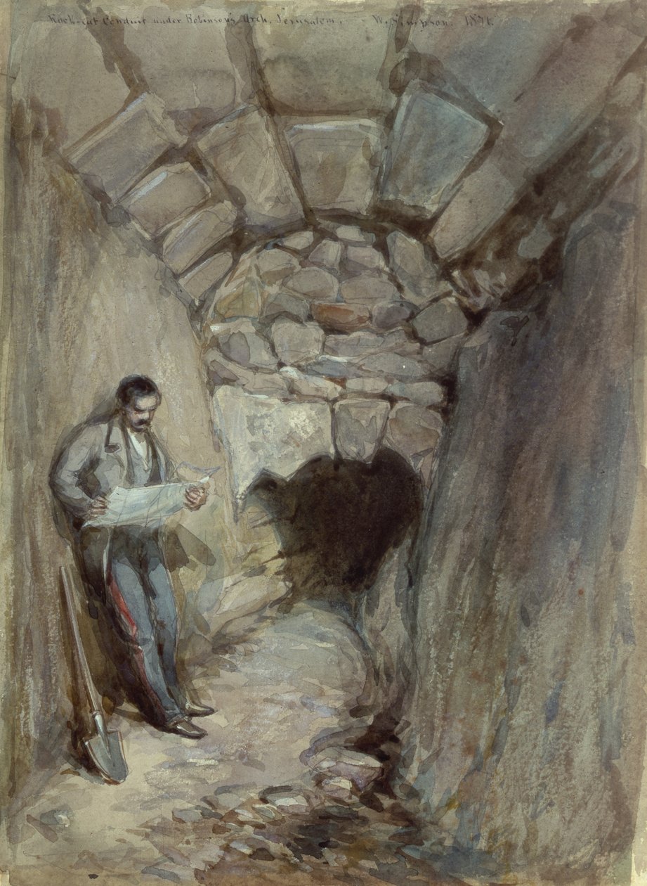 Rock Cut Conduit Under Robinsons Arch, Jeruzalém, 1871 (wc na papíře) od William Crimea Simpson