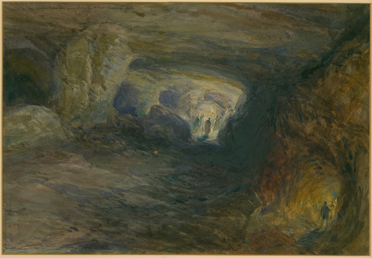 The Quarry Caverns, Jeruzalém, 1869 (čb a tužka na papíře) od William Crimea Simpson