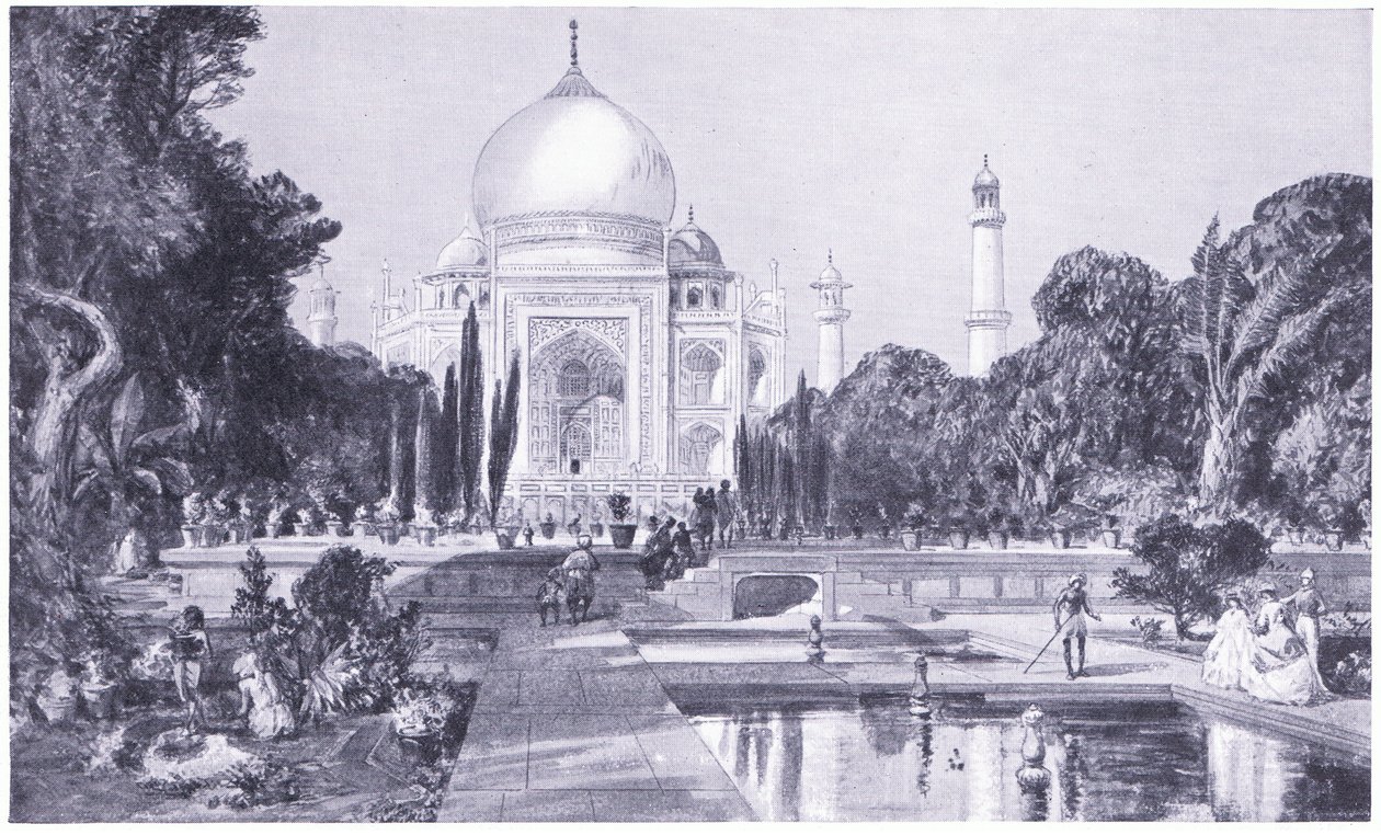 Taj Mahal v Agra, jak se objevil v roce 1864 od William Crimea Simpson
