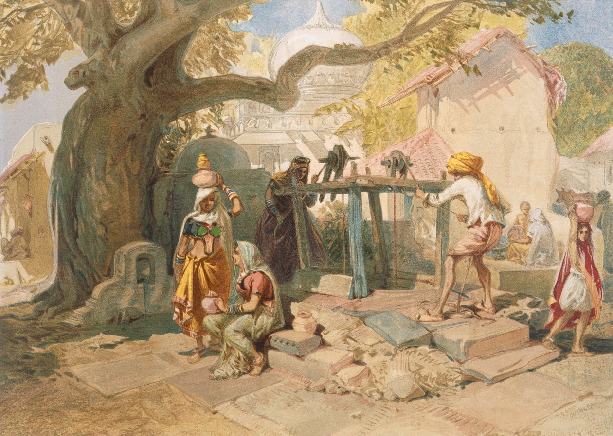 Vesnická studna, z knihy "India Ancient and Modern", 1867 od William Crimea Simpson