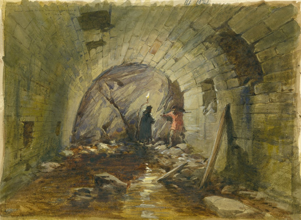 Tunel pod Via Dolorosa, Jeruzalém, 1869 (wc a tužka na papíře) od William Crimea Simpson