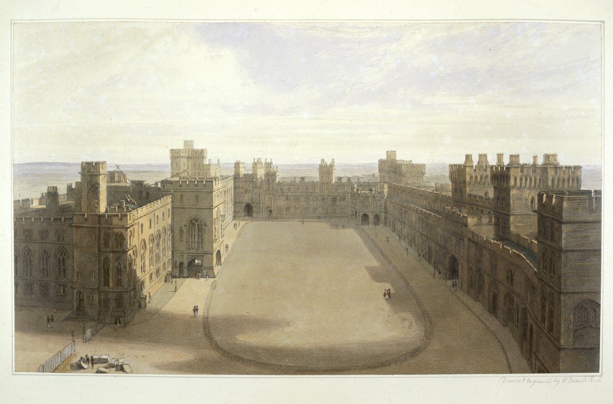 Pohled na čtyřúhelník ve Windsoru, z kompilace pohledů na Windsor, Eton a Virginia Water, c.1825-30 od William Daniell