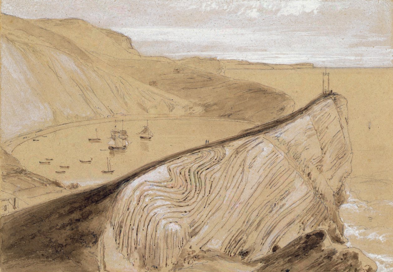 Lulworth Cove (wc, kvaš a grafit na béžovém tkaném papíře) od William Daniell