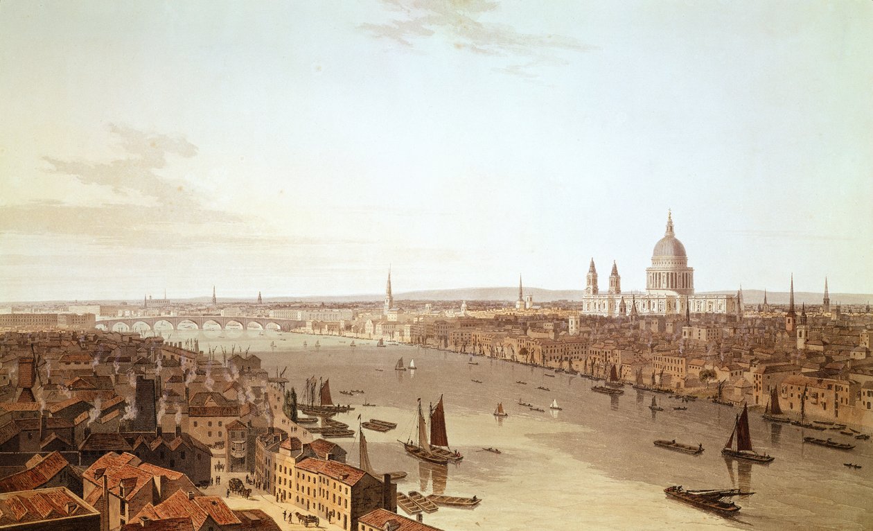 Katedrála svatého Pavla a město, počátek 19. století (akvatinta) od William Daniell