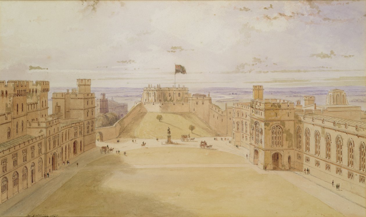 Hrad Windsor, čtyřúhelník, 1827 (wc na papíře) od William Daniell