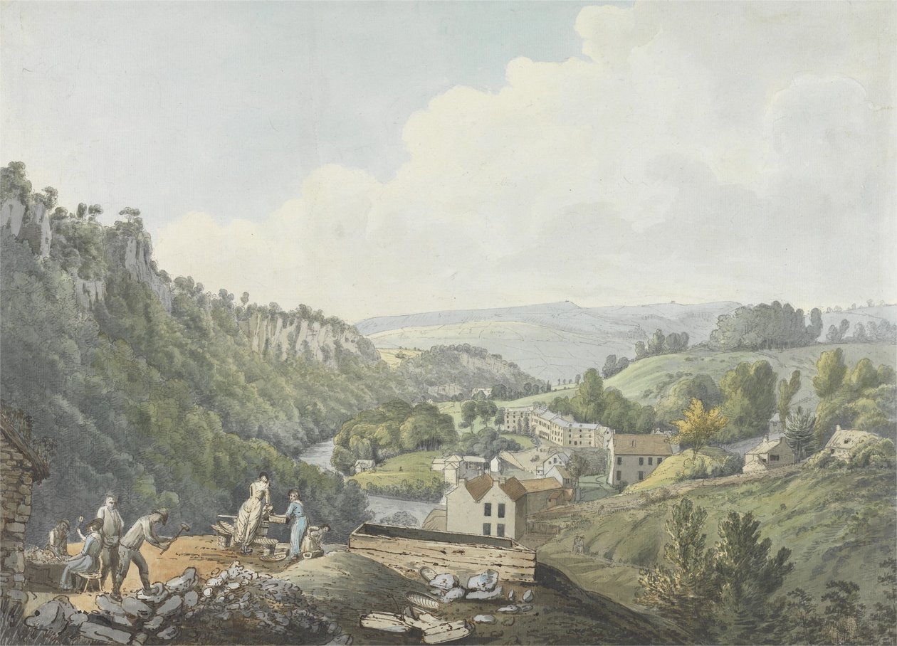 Matlock Baths, Derbyshire, cca 1789 (wc, pero a hnědý inkoust, grafit a mytí na položený papír) od William Day