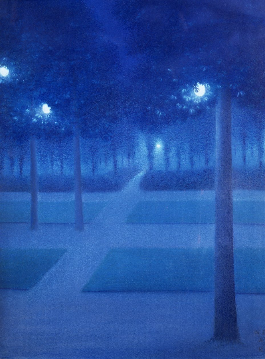 Noční scéna v Parc Royal, Brusel, 1897 (pastel na papíře) od William Degouve de Nuncques