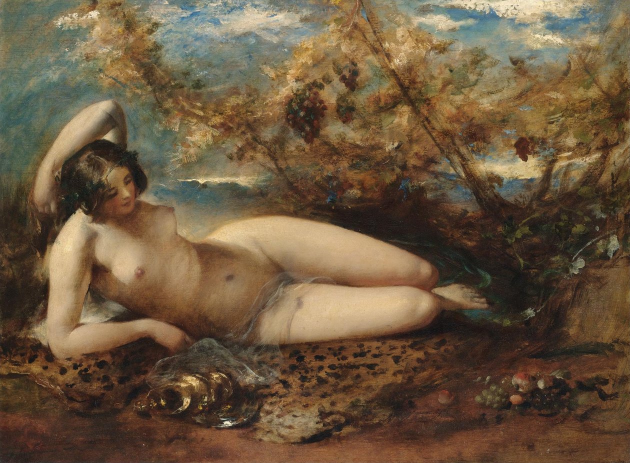 Mladé ženy ležící na kožešinovém koberci od William Etty