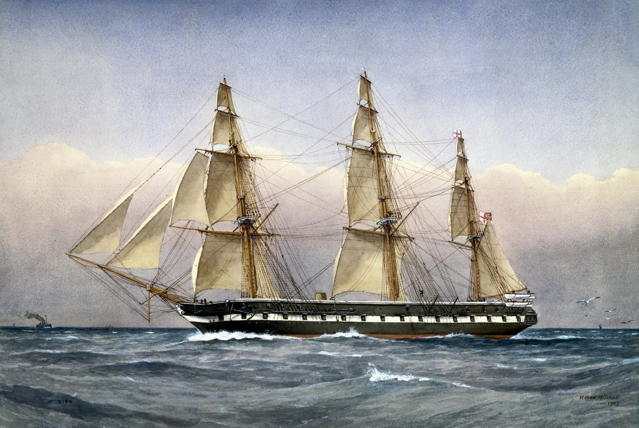 HMS Glasgow na moři v roce 1861, 1903 (wc na papíře) od William Frederick Mitchell