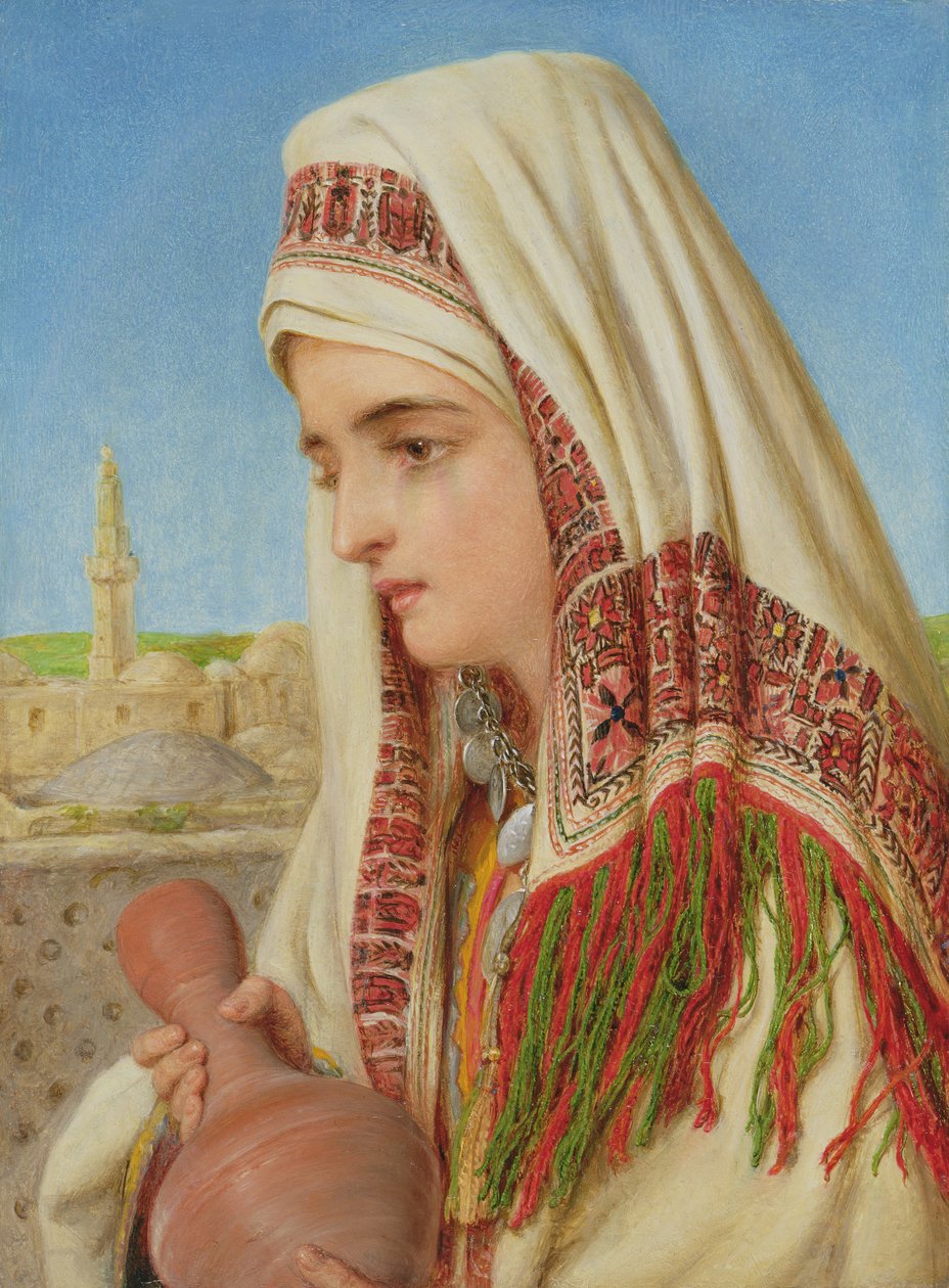 Arabská žena s šátkem nesoucí džbán s vodou od William Gale