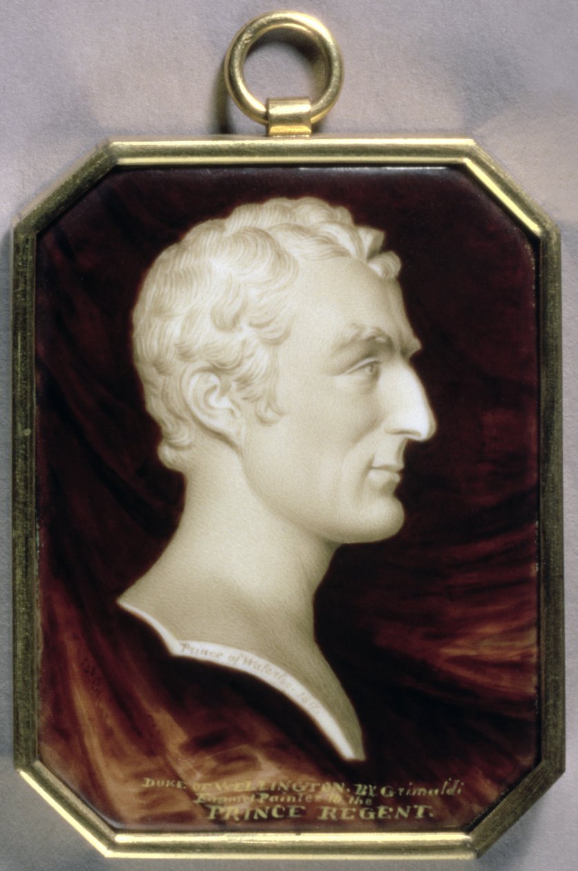 Portrétní miniatura Arthura Wellesleyho, 1. vévody z Wellingtonu (1769-1852) v podobě mramorové kameje trompe l