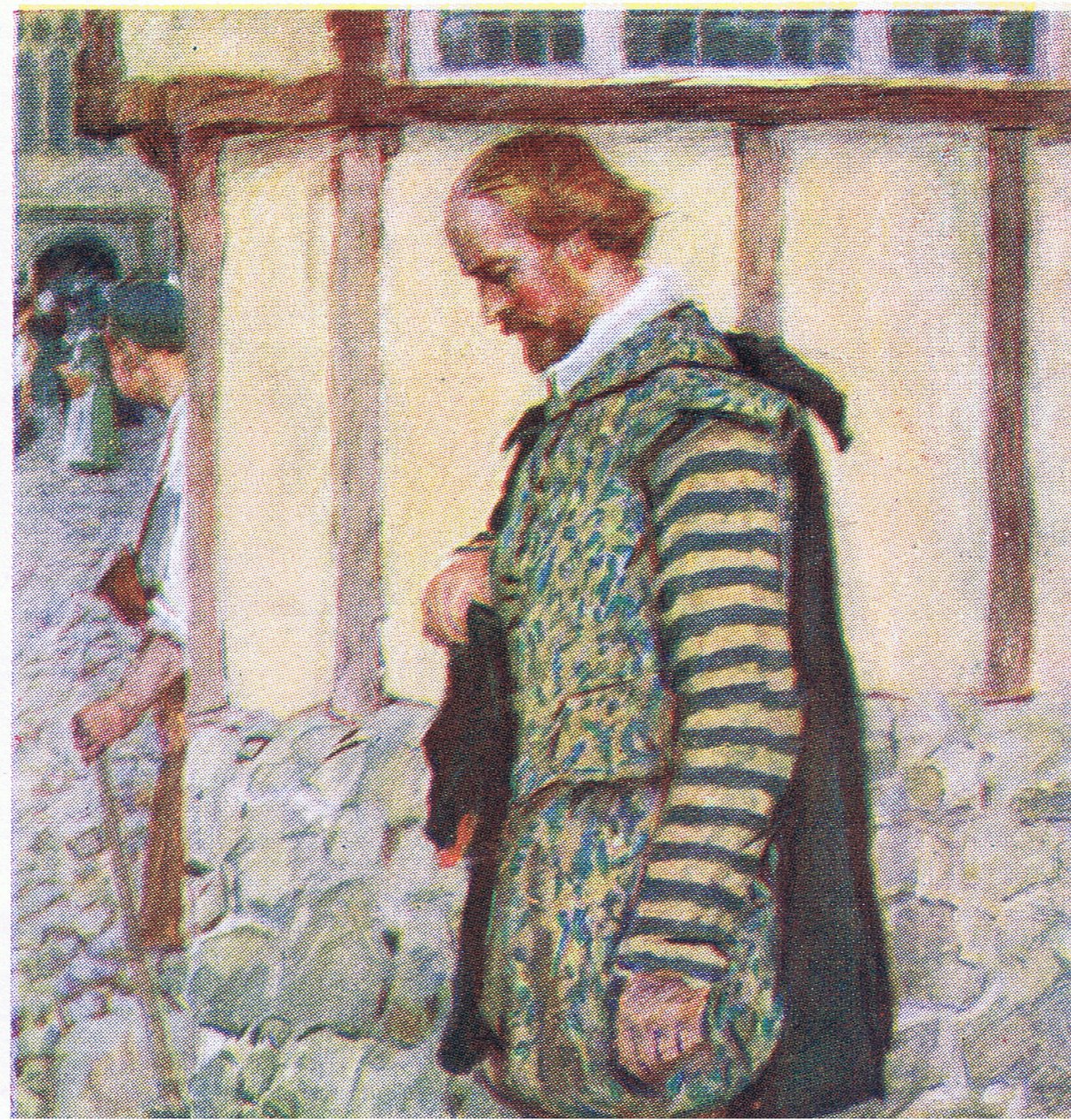 Shakespeare si sundává klobouk, když slyší zvuk procházejícího zvonu, z My Magazine, pub.1922 od William Hatherell