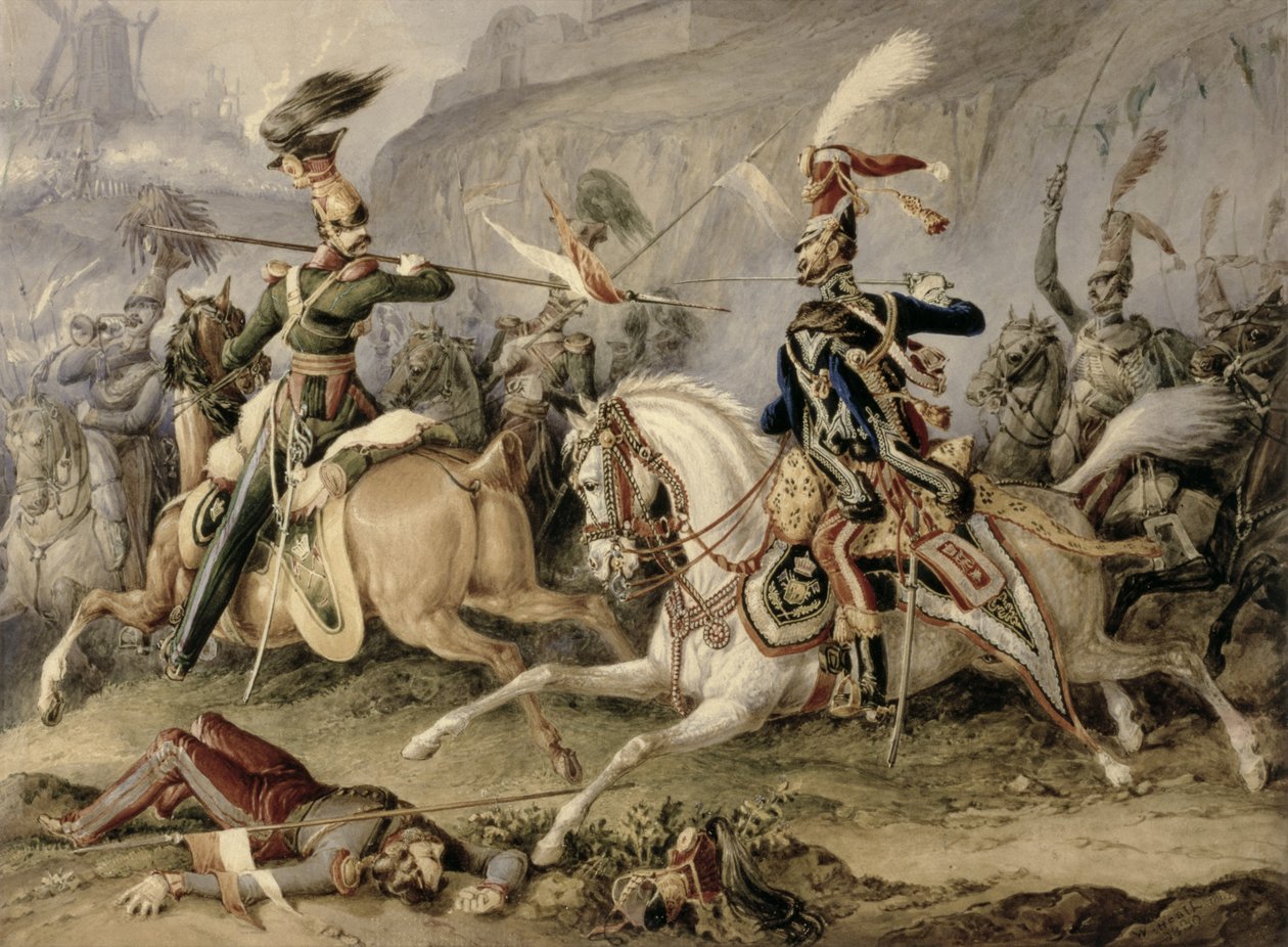 The Cavalry Battle, 1830 (wc nad tužkou zvýšené kvašem na papíře) od William Heath