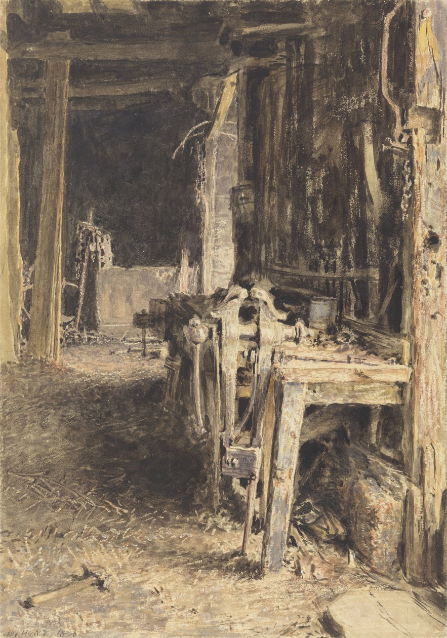 Interiér stodoly, 1836 (wc a barva karoserie) od William Henry Hunt