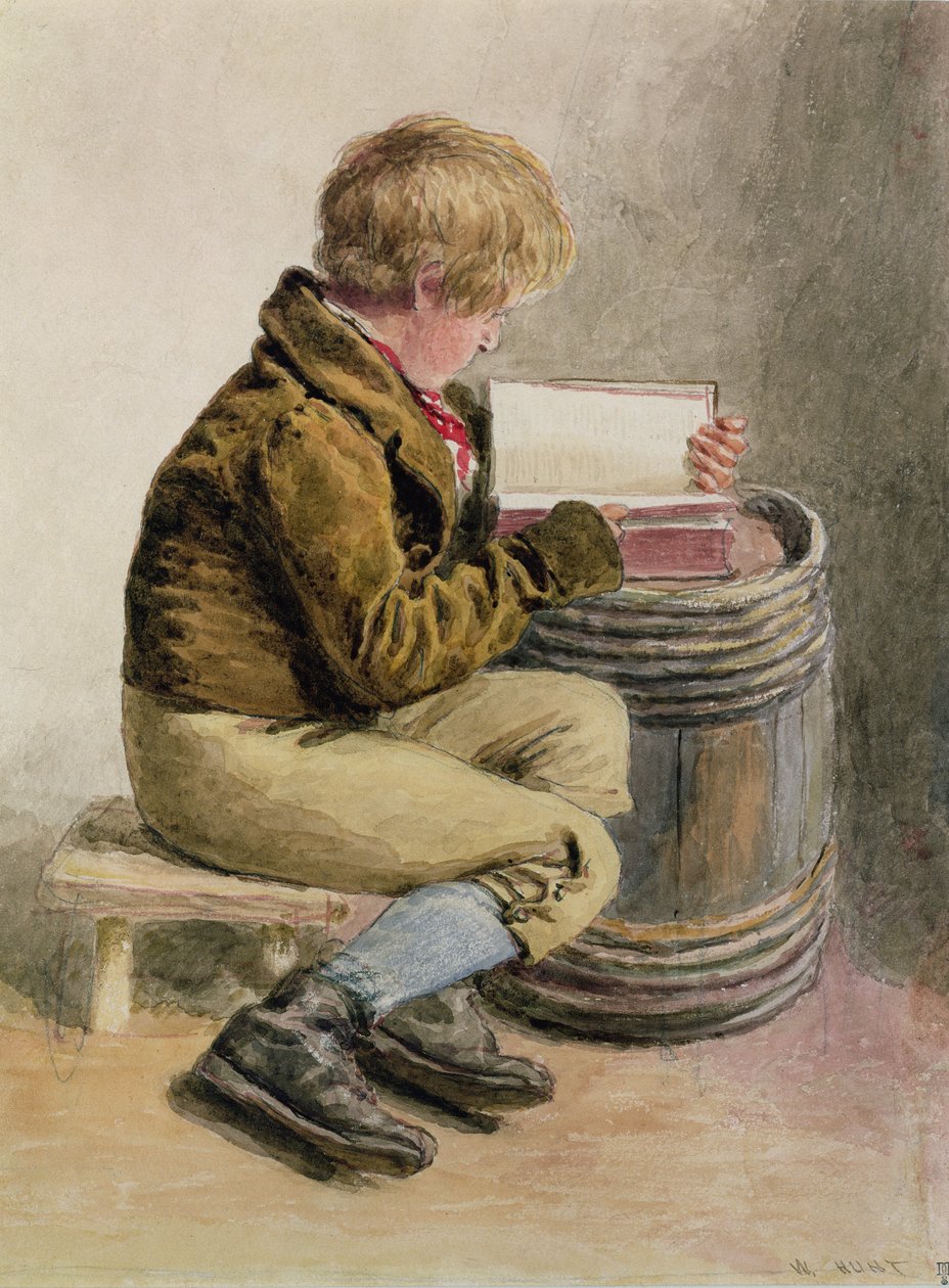 Malý chlapec čte knihu (wc) od William Henry Hunt