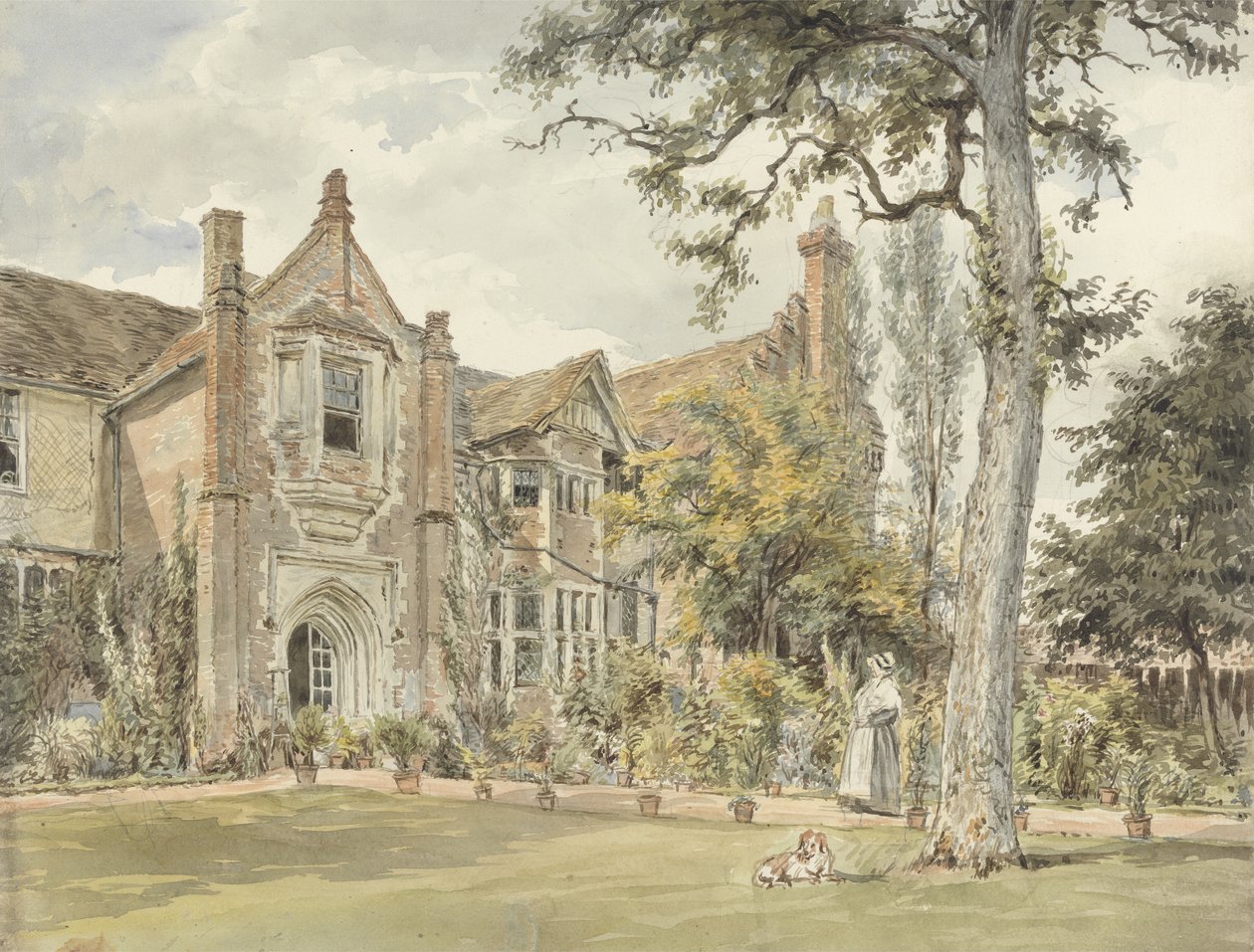The Lecture House, Watford, cca 1820 (wc nad grafitem na papíře) od William Henry Hunt