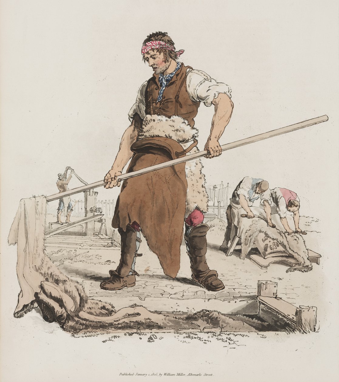 Tanning, z The Costume of Great Britain, 1805 (ručně kolorovaná akvatinta) od William Henry Pyne