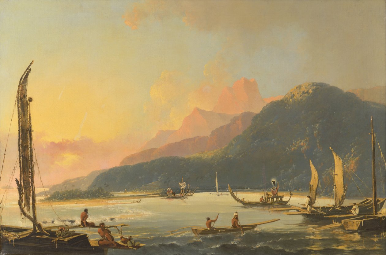 Tahitské válečné galéry v zátoce Matavai, Tahiti od William Hodges
