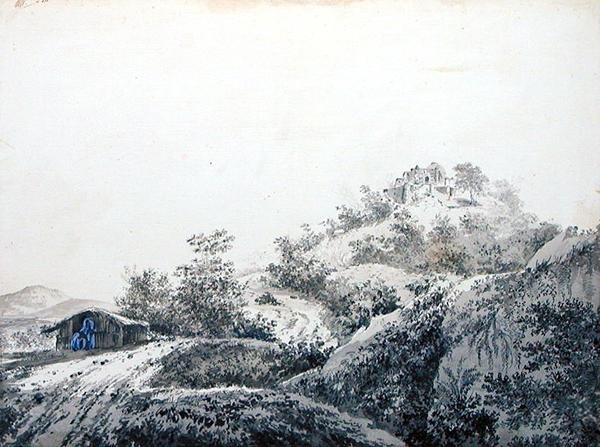 Průsmyk Sicri Gully (Sakrigali) z Bengálska, vjezd do provincie Bahar, kolem roku 1781 (šedá barva a grafit s tělovou barvou na položeném papíře) od William Hodges