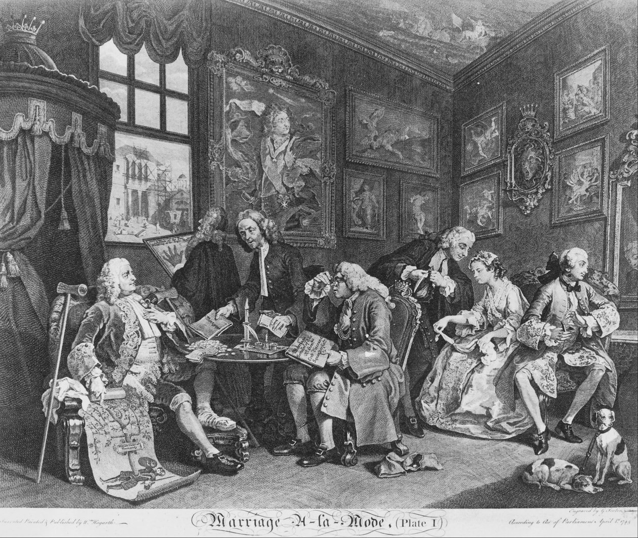 Manželství à la Mode, talíř 1, (Manželská smlouva) od William Hogarth