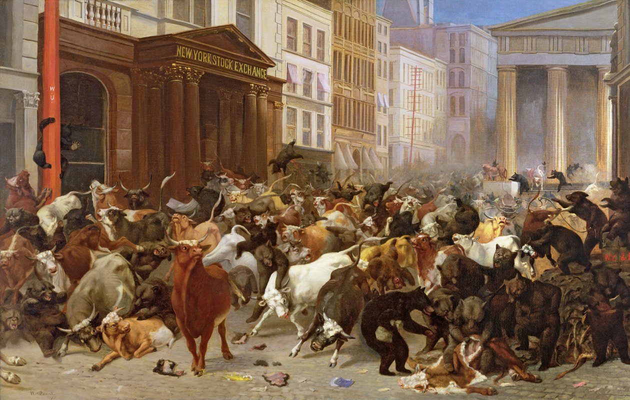 Býci a medvědi na trhu, 1879 od William Holbrook Beard