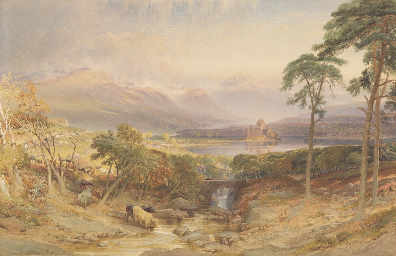 Hrad Kilchurn, Argyllshire, 1865 (wc, bc, škrábání a grafit na papíře) od William Leighton Leitch