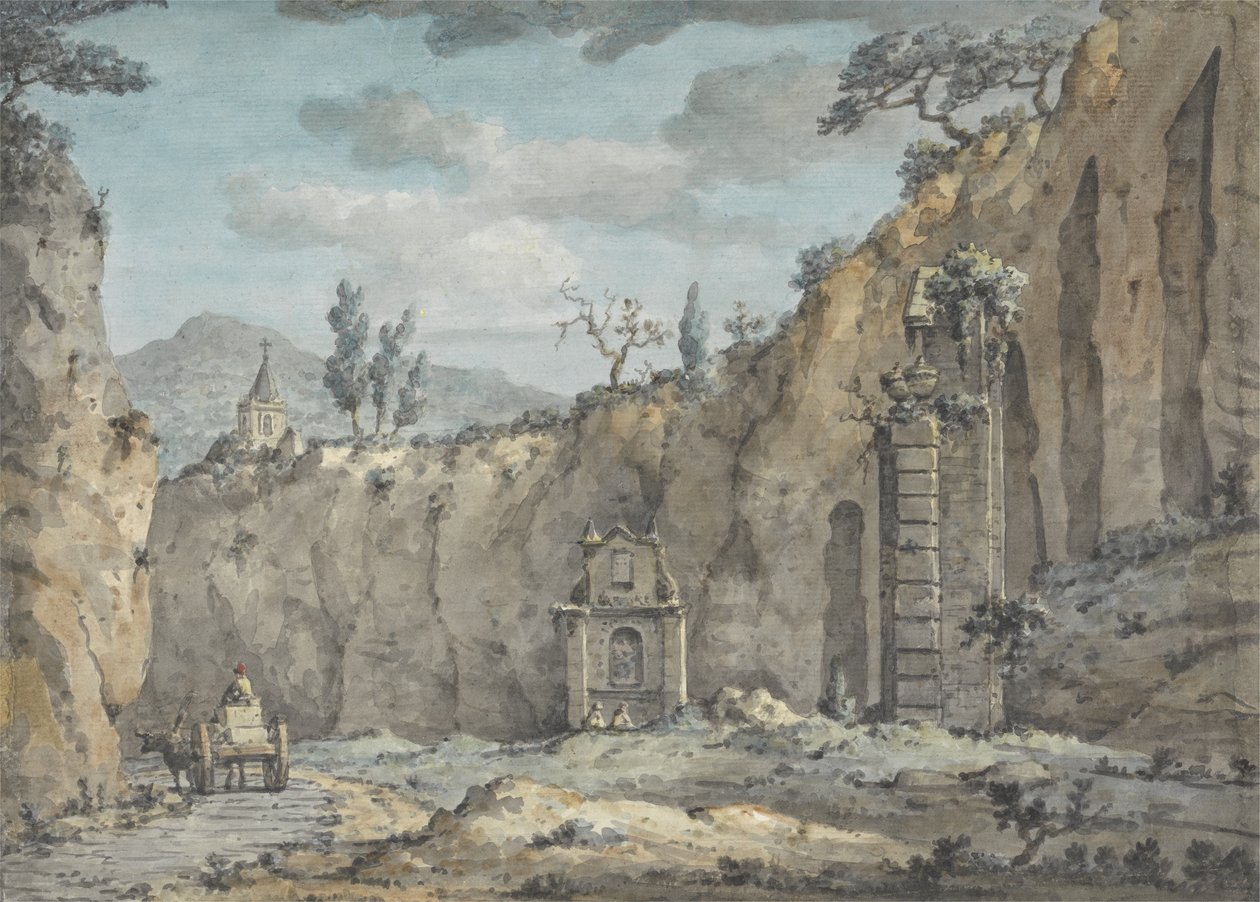 Oxcart in the Grotto at Posillipo, c.1770 (Wc přes grafit na papíře) od William Marlow