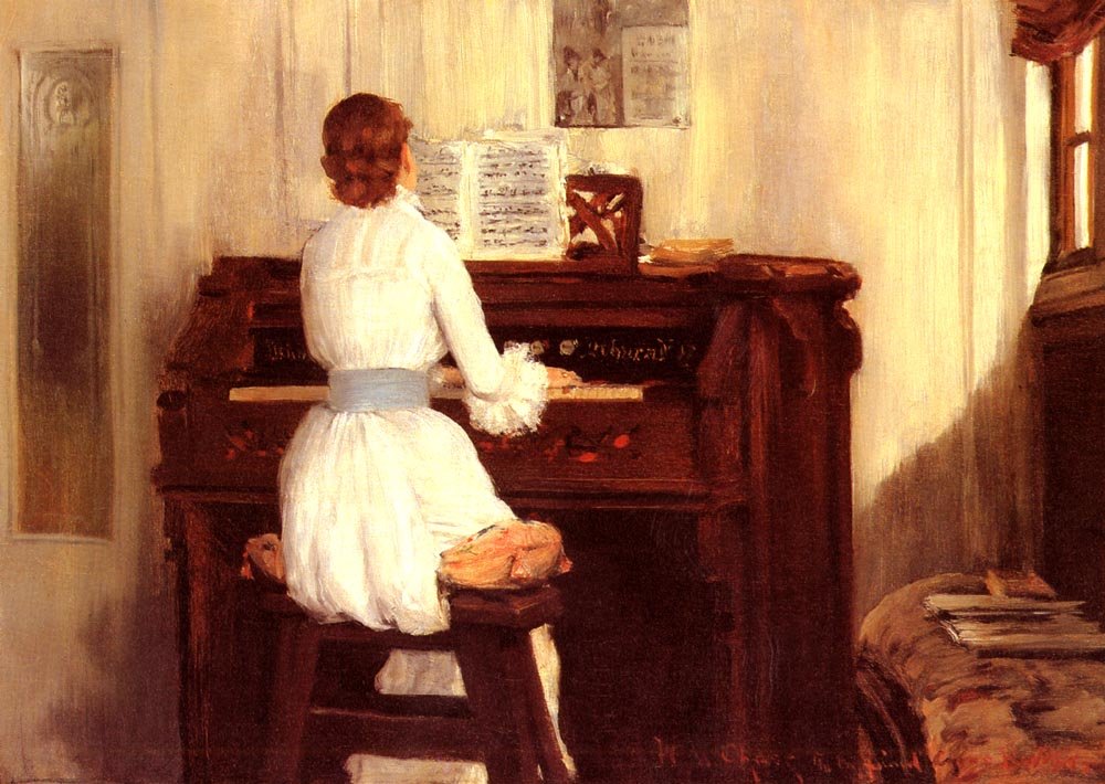 Paní Meigsová u klavírních varhan od William Merritt Chase