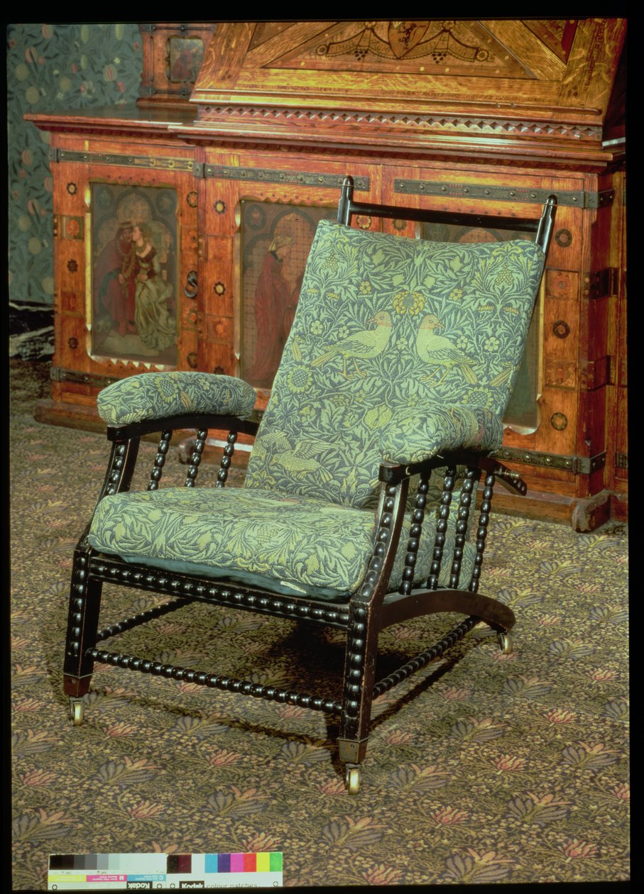 Židle od Williama Morrise, čalouněná originální vlněnou tapisérií „Bird“, kolem roku 1870 (ebonizované dřevo) od William Morris