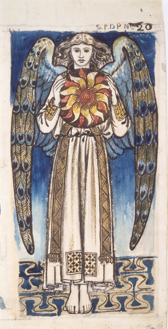 Den: Angel Holding a Sun, c.1862-64 (wc a tužka na papíře) od William Morris