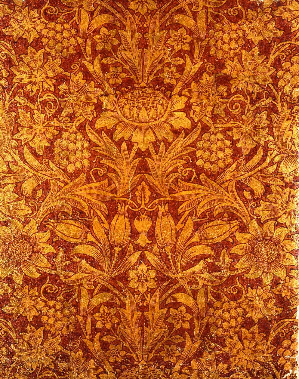 Design tapety se zlatou a červenou slunečnicí, 1879 (barevný dřevořez na papíře) od William Morris