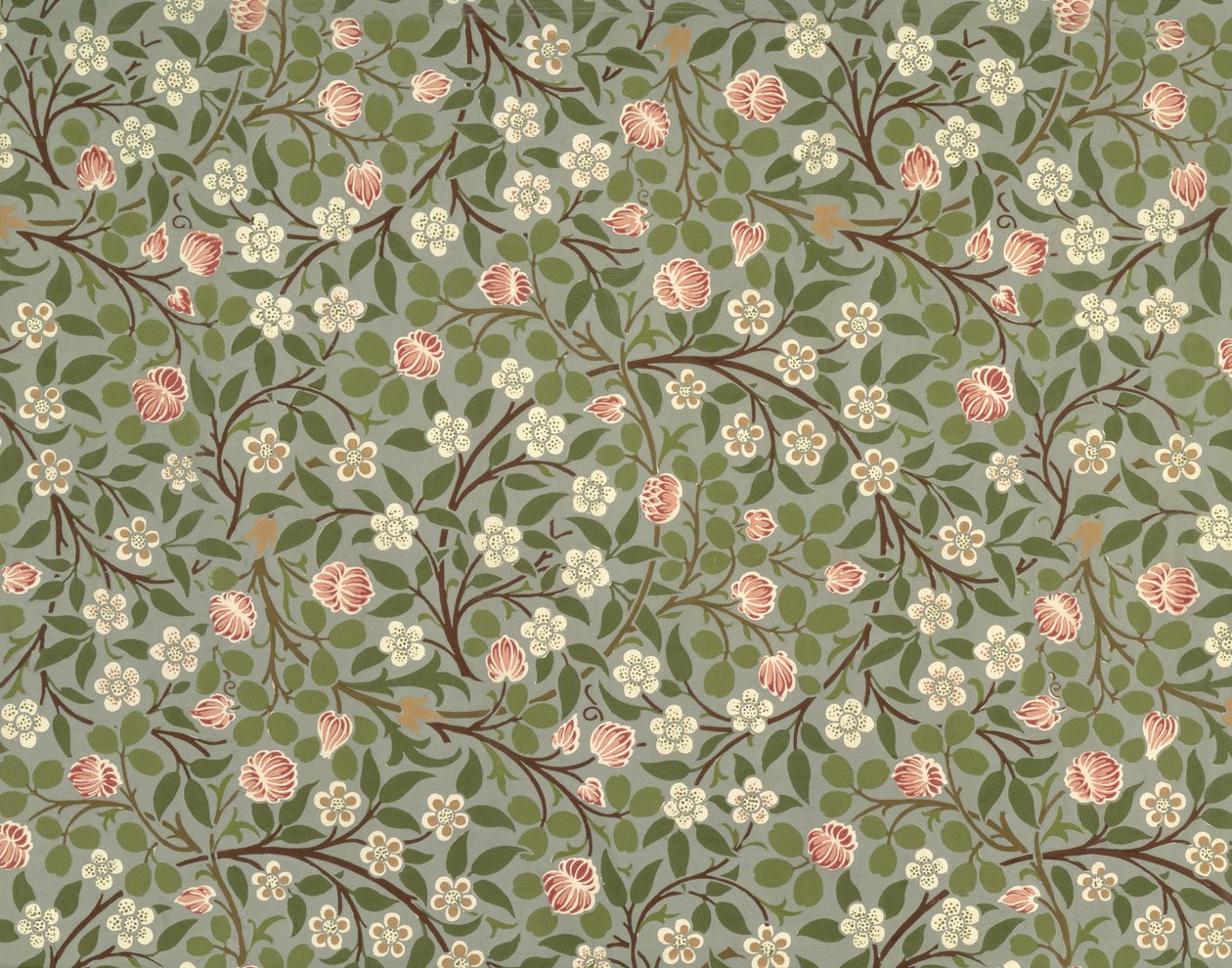 Malý růžový a bílý květinový design tapety od William Morris