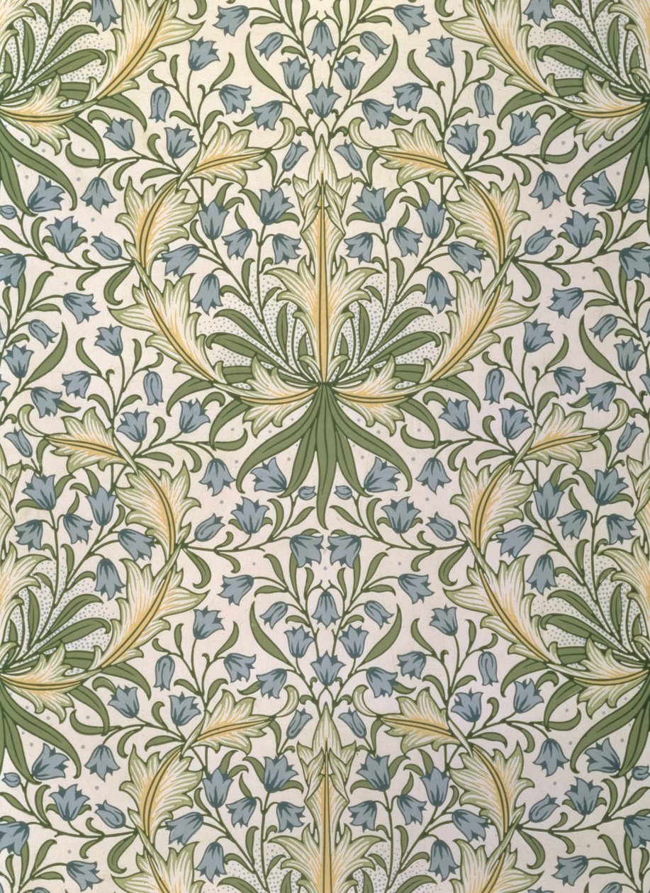 Tapeta s malými modrými květy ve velkém zeleném listí navržená Williamem Morrisem (1834-96) od William Morris